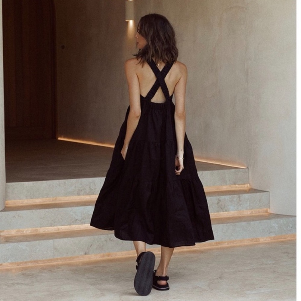 NWT DISSH Amy Linen Midi Dress in Black Size 12 (8/10 in bust)
